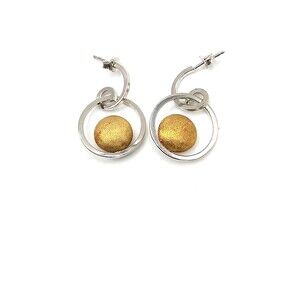 Frederic Duclos Two-Tone Sterling Silver & Gold Textured Disc Drop Earrings